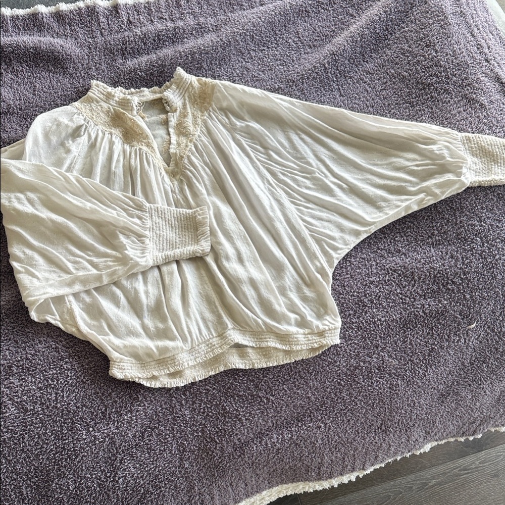 Anthropologie Cream Blouse with Textured Details